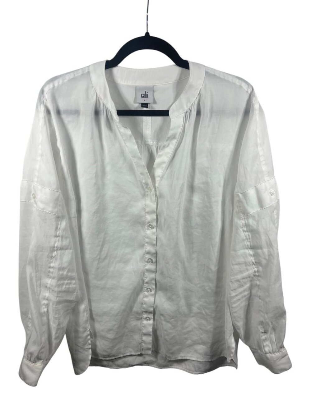 Cabi Top Womens Large Lyric Button Down Blouse Capsule Roll Tab Sleeve Soft